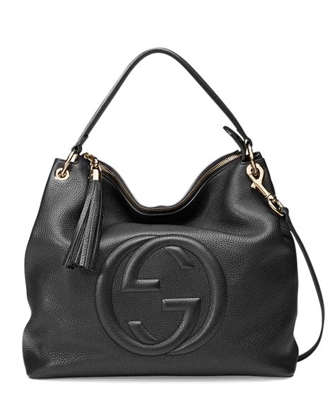 gucci bag black leather|gucci shoulder bag black handbags.